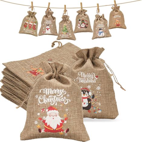 24 Stück Adventskalenderbeutel, Jutebeutel zum Befüllen für Adventskalender, 10 x 15 cm Jutebeutel mit (1/4)