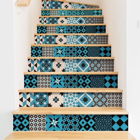 Stickers adhésifs escalier carrelages contremarche - DORINA - 2 bandes de 12.5x87.5cm (1/3)