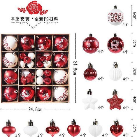 Flocons de neige peints pour Noël, décorations de Noël galvanisées, ornements pour sapin de Noël, boules de Noël, rouge et blanc (1/5)