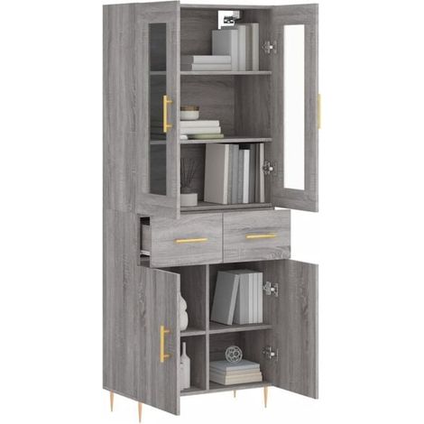 Buffet de Cuisine Gris Sonoma, 69.5 x 34 x 180 cm, Meuble Rangement Haut en Bois d'Ingénierie pour Salon et Salle à Manger (1/5)