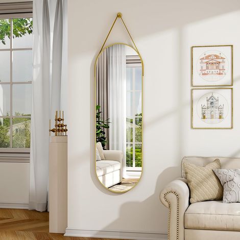 Miroir de salle de bain 120 x 40 cm avec ceinture en alliage d'aluminium, doré (1/5)