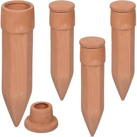 Keramik Tropfer, 4er Set, mit Kappe, für Zimmerpflanzen, Balkon, Flaschenbewässerung, Bewässerungssystem, Terrakotta (1/5)