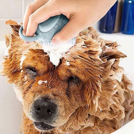 Brosse De Bain Pour Chiens Et Chats - En Silicone Souple - Avec Distributeur De Shampoing Intégré - Pour Massage Et Démêlage - 1 Pièce (1/4)