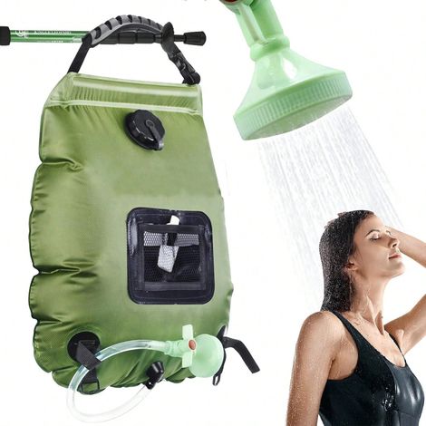 Sac de douche solaire portable 5 gal 20L, douche de camping chauffée au solaire, avec tuyau amovible et pommeau de douche avec interrupteur marche/arrêt pour camping, randonnée et voyage (1/5)