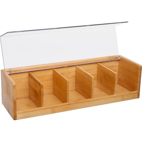 Teekiste, Teehaus aus Holz, Schatulle für Tee - 5 Fächer, Bambus (1/5)