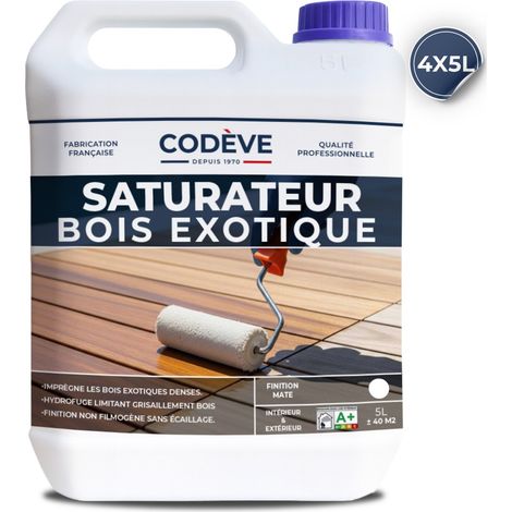 Codève Bois – Saturateur bois exotique 4x5 L – Protection hydrofuge UV – Résistance aux tâches – Application en 2 couches pour bois dur
