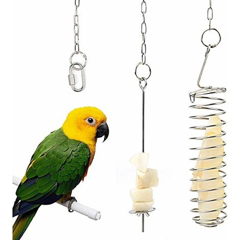 Mangeoire à oiseaux, lot de 2 mangeoires d'extérieur en acier inoxydable, accessoires pour cage à oiseaux, outil de suspension pour fruits et légumes (2 modèles) (1/5)