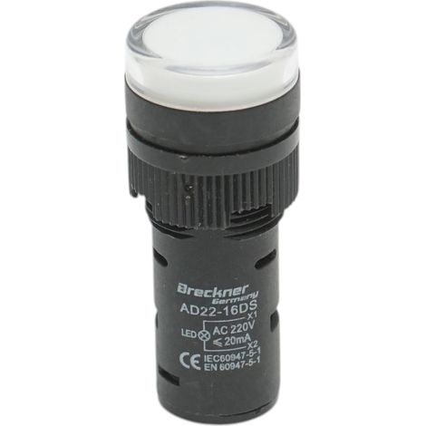 Indicatore di segnale LED bianco 220V AC 16mm Breckner Germany (1/4)