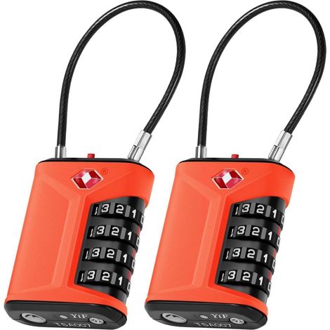 TSA Zahlenschloss mit Kabel, 4-stellig, robust, für Koffer und Rucksack, 2 Stück, Orange (1/5)