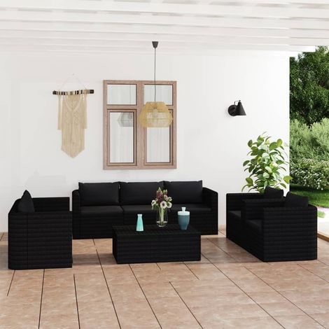 9-tlg. Garten-Lounge-Set mit Kissen Poly Rattan Schwarz (1/5)