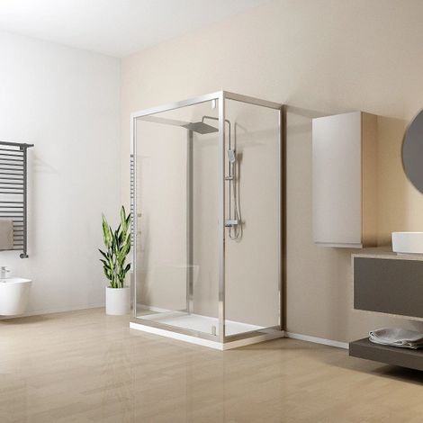 Box doccia 3 lati Piave 70 x 85 x 70 x h 195 cm con porta girevole Silqua by Mobo trasparente spess. 6 mm