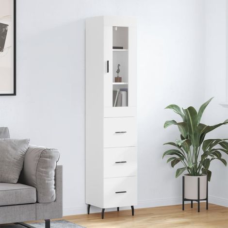 Buffet de Salon,Buffet Commode industriel haut Blanc 34,5x34x180 cm Bois d'ingénierie -QS73113 (1/5)