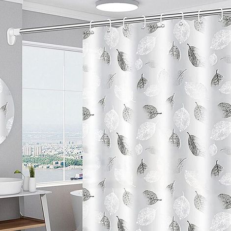 Rideau de douche, 180 x 200 cm, anti-moisissure, blanc, lavable, avec crochets. (1/5)
