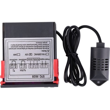 Termostato digital con control de temperatura, carcasa de plástico ABS ignífugo, doble temperatura, sensor integrado, control de humedad, apto para electrodomésticos. (1/5)