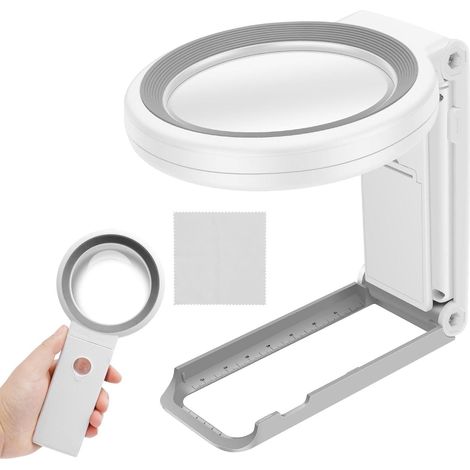 Lente d'ingrandimento 30x 10x con luce e supporto, lente d'ingrandimento tascabile pieghevole, lente d'ingrandimento illuminata a LED, 3 modalità colore dimmerabili per leggere, riparare, cucire, dise (1/5)