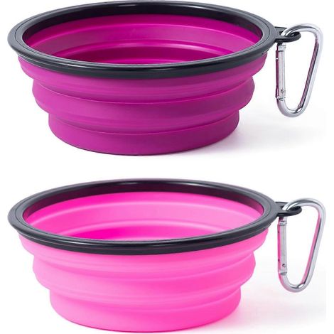 Gamelles pliables pour chiens et chats lot de 2 portables pour promenades voyages avec 2 mousquetons rose et violet moyens (1/5)
