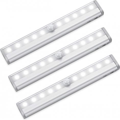 Lot de 3 lampes LED sans fil à détecteur de mouvement pour placards d'intérieur, 10 ampoules LED. (1/5)