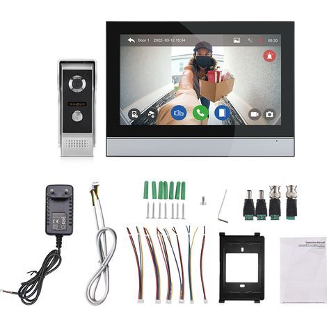Tuya 7-inch HD 1080p Wi-Fi Video Intercom System with Doorbell, Indoor Monitoring Touchscreen, Outdoor Infrared Night Vision Camera, Remote Unlocking via App (1/5)