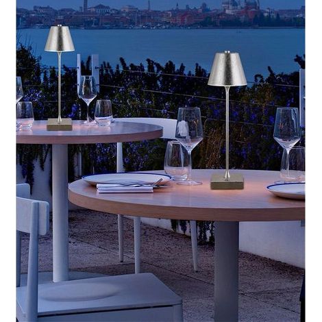 TrAdE Shop Traesio - Lampada Tavolo Ricaricabile Usb 10 Watt 3 Colorazione Di Luce Vari Colori D27-3c - Argento (1/5)