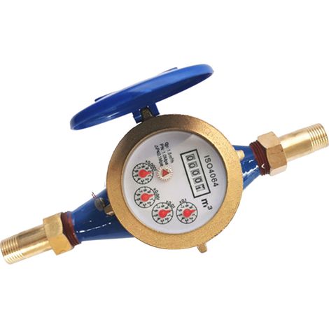 Compteur d'eau froid sec à rotor DN15 pour canalisation domestique, boîtier en fer, sortie horizontale, mesure précise du débit d'eau potable. (1/5)