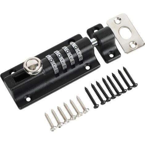 Verrou Porte Exterieur Coulissante de Verrouillage à Combinaison à 4 Chiffres, Loquet Porte Interieure à Code sans Clé, Verrou Portail de Sécurité en Métal, Noir Mat (1/5)