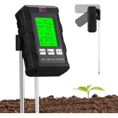 Testeur de pH du Sol 6 en 1, humidimètre Plantes avec fertilité du Sol/humidité/pH/température/lumière Solaire/humidité ambiante, avec écran LCD, pour Jardinage/Plante en Pot (1/5)