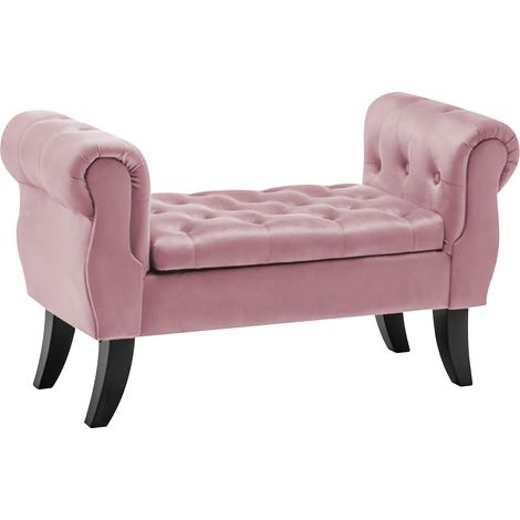 Divanetto In Velluto Panca Contenitore Pouf PortaOggetti Panca Sgabello A Pie Di Letto Cassapanca Ingresso Legno Massello Panchina RosaAntico (1/5)