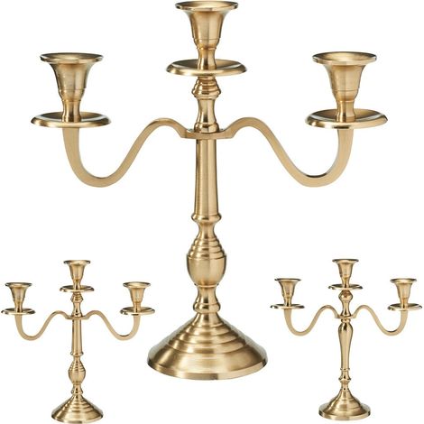 Candelabro in alluminio dorato a 3 bracci, 30 cm