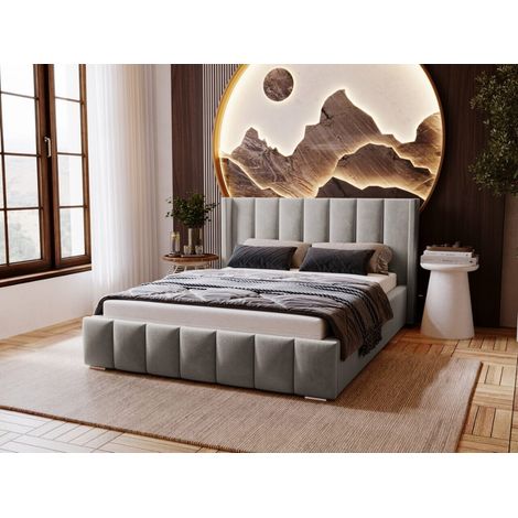 Lit rembourré avec rangement 120x200 velours gris foncé Marano (1/5)