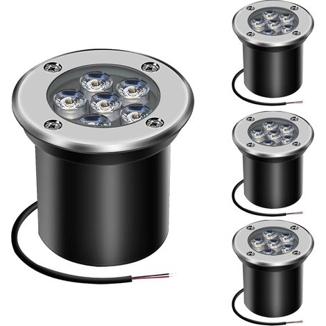 Spot LED encastrable au sol pour extérieur - 6 W - 12 V - 24 V - Éclairage de paysage IP67 - Étanche - Pour éclairage extérieur, jardin, terrasse, escaliers, blanc froid (1/5)