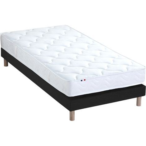Ensemble matelas mousse ferme réversible ALTO et sommier confort français 90 x 190 cm Sommier Noir (1/5)