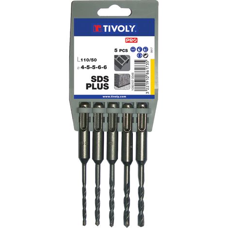 Tivoly • Lot de 5 forets SDS+ simple goujure L110mm Ø 4 à 6mm