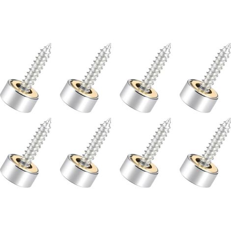 10mm Mirror Screw Covers x 8PCS Brushed Stainless Steel Decorative Caps Cover Fasteners for Decorative Mirror and Sign Advertising Hardware, [Silver] (1/5)