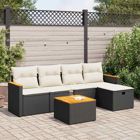 vidaXL Salon de jardin 6 pcs avec coussins noir résine tressée (1/5)