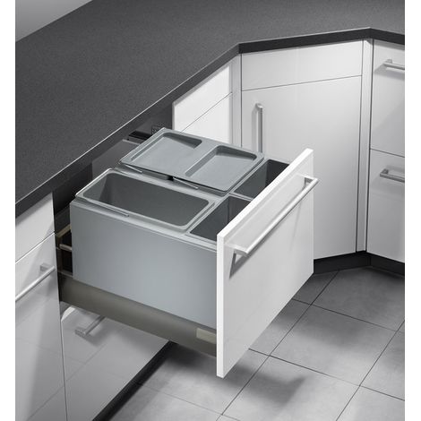 Hailo – Poubelle sous évier encastrable 29L – 3 bacs amovibles – Couvercle anti-odeurs – Pour tiroir coulissant 50 cm – Facile à installer