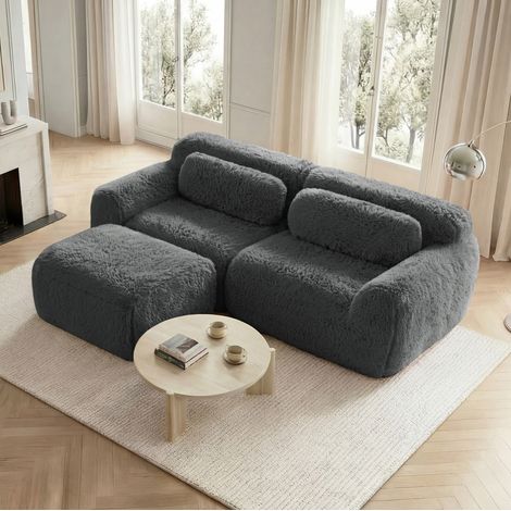 Sofá modular esquinero 204/179/73 cm de tejido suave gris, sin montaje y combinable (1/5)