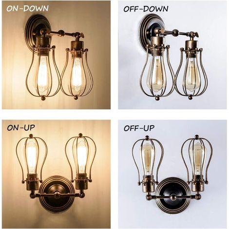 Applique murale industrielle vintage – 2 lumières rétro – Bronze – Parfaite pour salle de sport, cave aménagée ou atelier créatif (1/5)