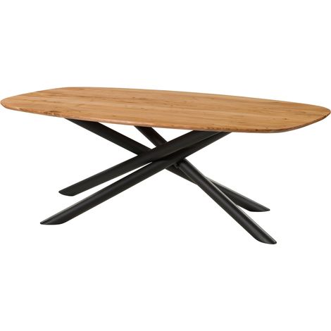 Table à Manger en bois d'Acacia 240x100x76 naturel laqué / pieds Mikado ronds noirs