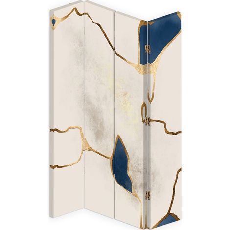 Paravento bilaterale 360, Linee blu-oro - 145x170 (1/5)