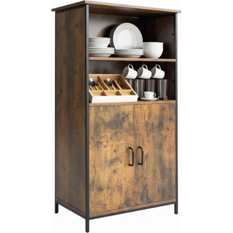 Relaxdays kitchen cabinet, industrial style, kitchen shelf with doors, HWD: 124.5 x 60 x 35 cm, vintage design, brown (1/5)