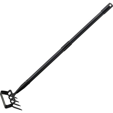 170cm Houe à étrier et râteau à pointes 4 dents 2 en 1 acier inoxydable action réglable pour désherber/meubler le so (1/5)
