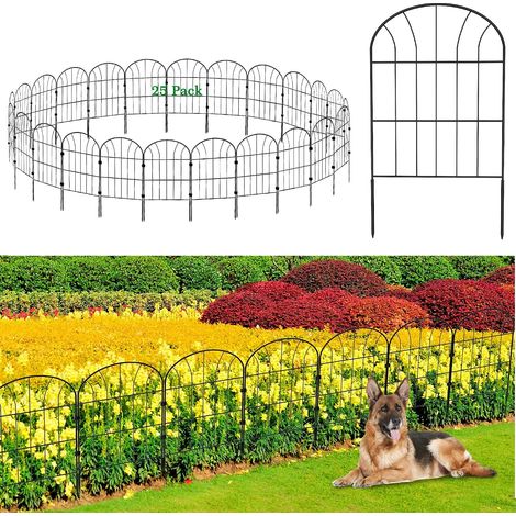 Clôture de Jardin en Métal, 60 cm (H) × 33 cm (L) (25 Panneaux, Longueur Totale 8,25 m) Barrière pour Animaux Clôture Métallique pour Chien Cour Terrasse Extérieur, Noir (1/5)