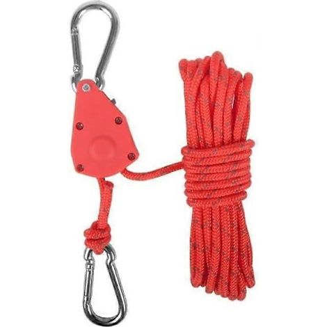 Système de poulie réglable acier inoxydable pour corde tente 4m, mousqueton antidérapant, camping auvent sac à dos rouge (1/5)