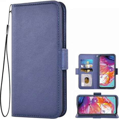 Coque Samsung Galaxy A70 en cuir PU, étui portefeuille avec rabat, housse de téléphone mobile compatible Galaxy A70, protection robuste, couleur bleue, finition élégante (1/5)