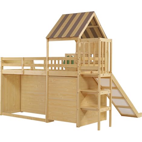 Letto a soppalco per bambini con scivolo, scala a 3 gradini e spazio contenitore 90x200 cm (1/5)