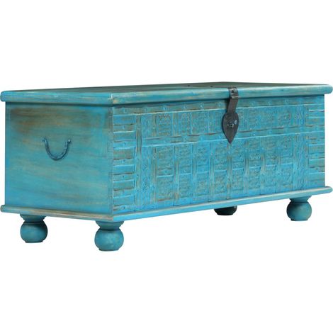 Aufbewahrungstruhe Massivholz Mango Blau 100x40x41 cm