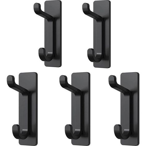 Paquete de 5 ganchos autoadhesivos, de acero inoxidable resistente, para baño/ducha, para colgar toallas/abrigos, color negro.