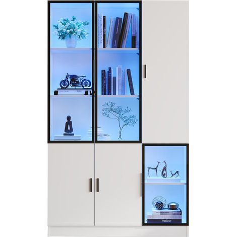 vitrine avec portes en verre LED MDF bois aggloméré verre Blanc 120 x 35 x 200 cm (1/5)