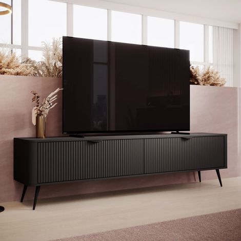 AX LIVING Moderner TV Lowboard Schwarz Matt Vespasia 200 2T– 200 cm