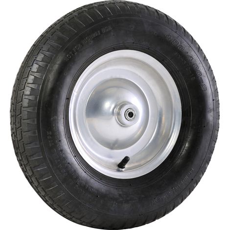Roue gonflée 400 mm pour brouette Haemmerlin – Pneu pavé longue durée – Roulement à billes – Jante métal flasque – Axe 10,5 mm – 309032801